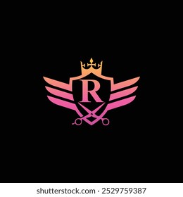 Letter R with Male And Female Hair Cut Salon Logo