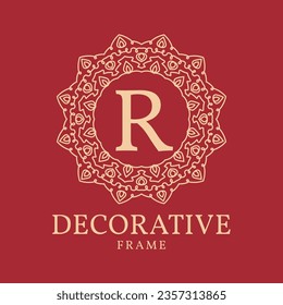 letter R mandala circle lace frame