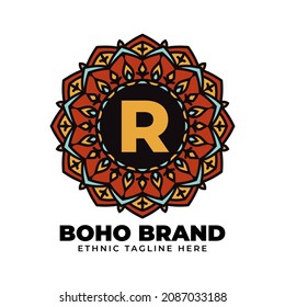 letter R mandala vintage color ethnic boho brand flower generation