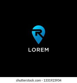 Letter R with map icon logo design template