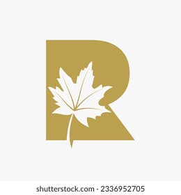 Letter R Maple Leaf Elegant Logo. Maple Leaf Logotype Vector Template