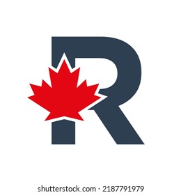 Letter R Maple Leaf Logo Template Symbol Of Canada. Minimal Canadian Logo Business And Company Identity