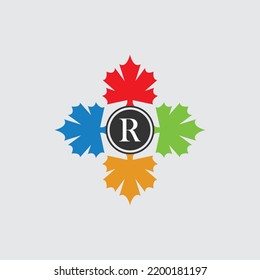 Letter R Maple Leaf Logo icon Canadian Symbol Template. Minimum Logo Business and Company Identity.