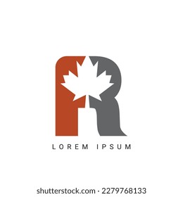 Letter R Maple Leaf Logo Template Symbol of Canada. Minimal Canadian Logo Business and Company Identity