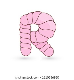 Letter R marshmallow. Isolated. Vector illustration. Sweet concept. For graphic design, decoration, package kids product