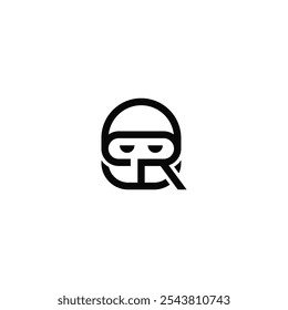 Letra R y combinación de diseño de logotipo de cabeza de hombre enmascarado.