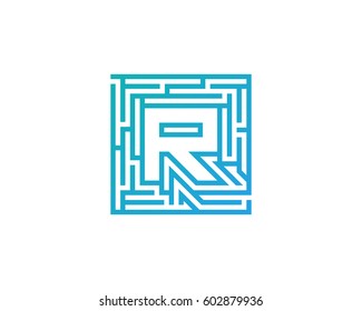 Letter R Maze Labyrinth Logo Design Element