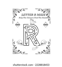 Letter R Maze With Unicorn and Rainbow
