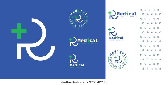 Letter R Medical care Logo for Health and Medical Service Brands, clinics, hospital with plus icon symbol