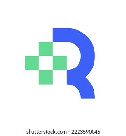 Letter R medical pixel logo design