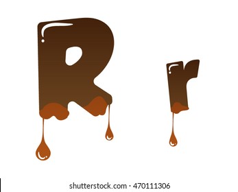 Letter R with melted chocolate theme on white background