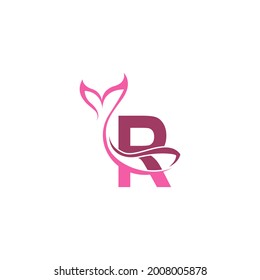 Letter R with mermaid tail icon logo design template vector