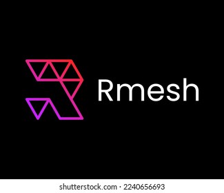 Letter R Mesh Connection Technology Digital Line Linear Triangle Shape Modern Vector Logo Design