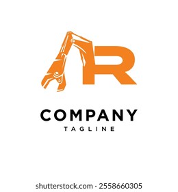 Letter R Metal Shear Excavator Logo Icon Vector