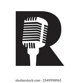Letter R Microphone Logo Concept For Music Symbol Vector Sign