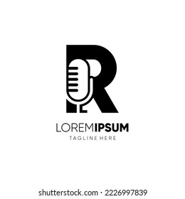 Letter R Microphone Podcast Logo Design Vector Icon Graphic Emblem Illustration Background Template