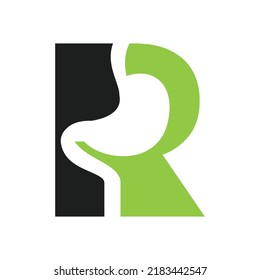 Letter R Minimal Stomach Logo Design for Medical and Healthcare Symbol Vector Template
