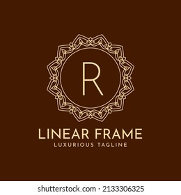 Buchstaben R minimalistischer Kreis Rahmen lineare luxuriöse Dekoration Vektorlogo-Design