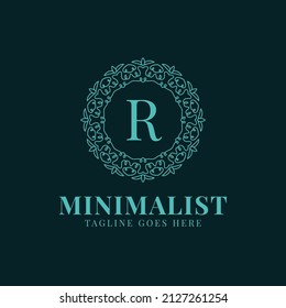 letter R minimalist circle lace decoration vector logo design