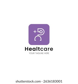Letter R minimalist and iconic healthcare logo, medical and clinic with stethoscope