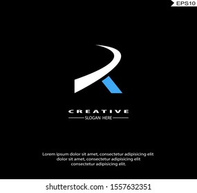 Letter R minimalist Logo icon monogram design. Vector graphic design template element. black background.