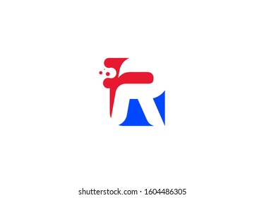 Letter R Modern Creative Red Blue Frame Dots Shapes Logotype
