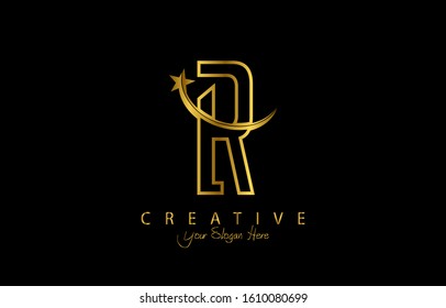 Letter R Modern Design Logo Concept. Creative Icon Logo With Rising Star Vector Illustration.