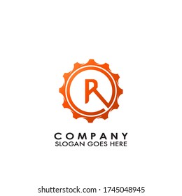 Letter R Modern Gear Initial Logo Template Design.