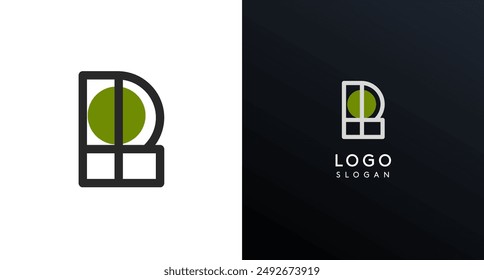 Letter R modern logo featuring geometric shapes, circle and lines. Abstract minimalist logotype for Japanese restaurant branding, tech companies, creative business identities. Vector illustration