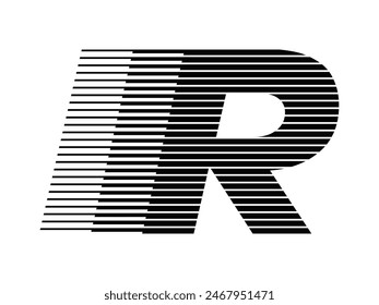 Letter R Modern Logo with Horizontal Speed Line Pattern