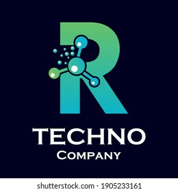 Letter r with molecule design logo template illustration