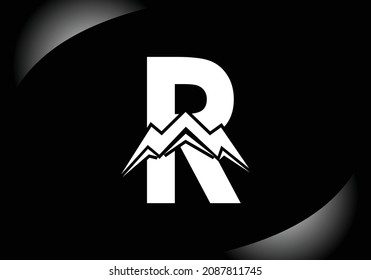 Letter R monogram alphabet with the mountain peak. Mountain Logo sign symbol. Modern vector logo design for the business, and company identity.