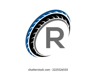 Letter R monogram alphabet With a Sport Car Automotive Car Repair Logo Design Concept With Transport Tire Icon Vector Template.