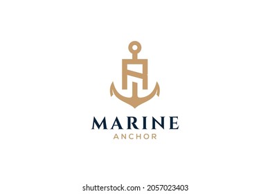 Letter R monogram, Anchor logotype. Logo of yacht club, maritime.