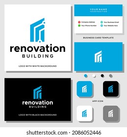 Letter r monogram building logo design with business card template.