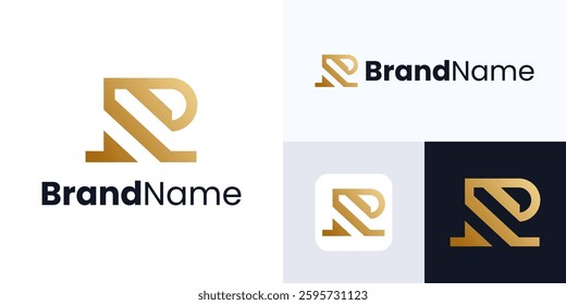 Letter R monogram geometric style logo design, Simple icon R With gradient gold color, Letter R vector luxurious geometric, Initial R logo for brand identity and business, Illustration inspiration.