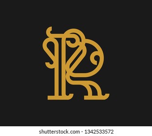 Letter R monogram with gold color