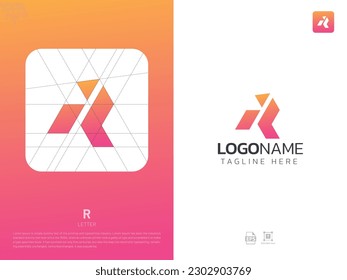 Letter R monogram initial logo, geometric, modern, gradient, grid logo