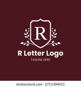 Letra R monograma corona de flores inicial vintage clásico clásico elegante símbolo Vector logo Plantilla