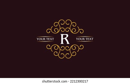 Letter R monogram line graphics. Label logo design, company emblem, restaurant, boutique, page