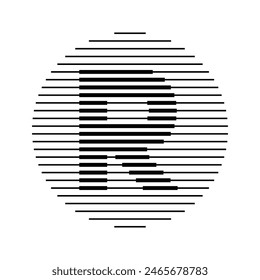 Letter R Monogram Logo Icon Round Geometric Horizontal Stripe Lines