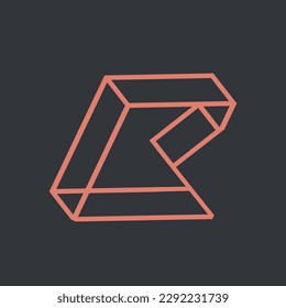 Letter R monogram logo signature icon. Abstract alphabet initial lettering sign. Modern deco design, web, tech, construction industry style uppercase character. Geometric 3d lines typography.