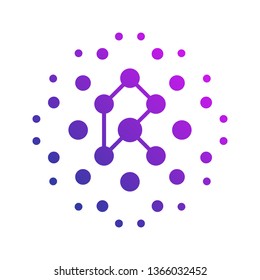 Letter R Monogram Logo Template dot connection network science reaction