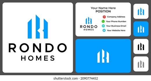 Letter R monogram real estate
logo design with business card template.