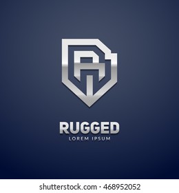 Letter "R" monogram and shield sign combination. Line art logo design. Symbolizes reliability, safety, power, security. "R" logo design.  Eps10 vector luxury logotype.