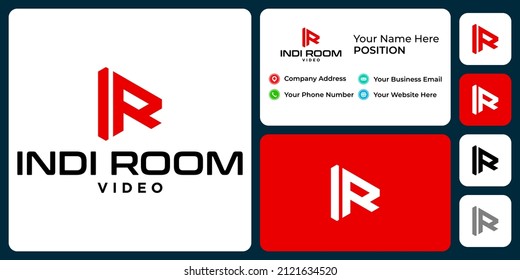 Letter I R monogram video logo design with business card template.

