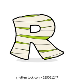 Letter R Monster zombie. Alphabetical icon medical bandages.  Egyptian concept of template elements ABC. Mummy ABC icon