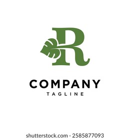 Letter R Monstera Leaf Spade Logo Icon Vector