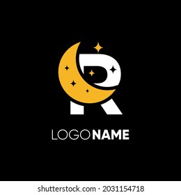 Letter R Moon Logo Design Vector Icon Graphic Illustration