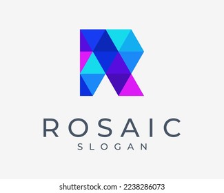 Letter R Mosaic Polygonal Low Poly Geometric Triangle Shape Color Modern Monogram Vector Logo Design